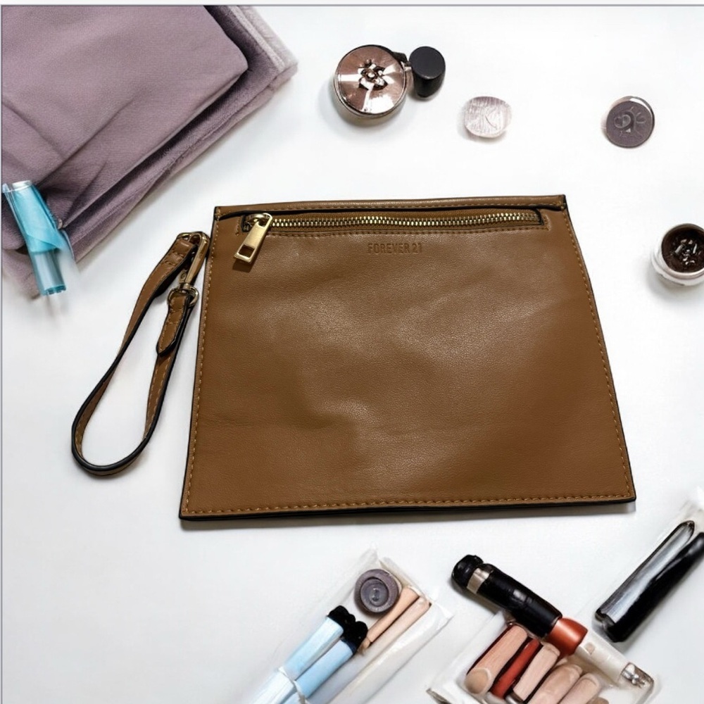 Forever 21 Faux Leather Wristlet Clutch Camel Tan